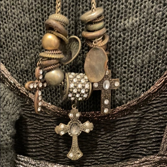 Zip cardigan blue/gray, metallic cami necklace - Picture 2 of 4